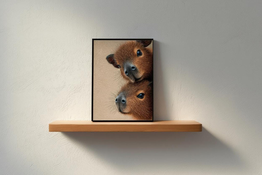 Capybara Wall Art, Baby Animals Poster, Fluffy Nursery Decor, Cute Brown Rodent Peeking Print, Kids Room Painting, Framed or Unframed
