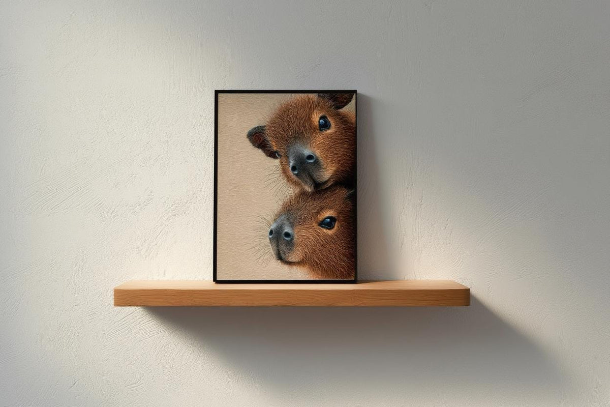 Capybara Wall Art, Baby Animals Poster, Fluffy Nursery Decor, Cute Brown Rodent Peeking Print, Kids Room Painting, Framed or Unframed