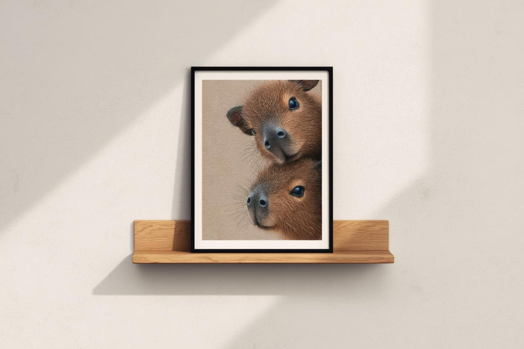 Capybara Wall Art, Baby Animals Poster, Fluffy Nursery Decor, Cute Brown Rodent Peeking Print, Kids Room Painting, Framed or Unframed
