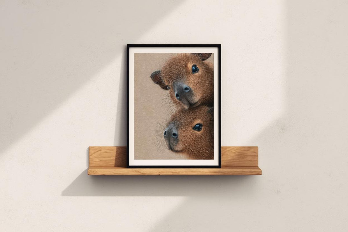 Capybara Wall Art, Baby Animals Poster, Fluffy Nursery Decor, Cute Brown Rodent Peeking Print, Kids Room Painting, Framed or Unframed