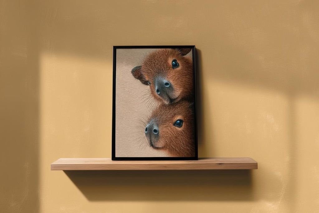 Capybara Wall Art, Baby Animals Poster, Fluffy Nursery Decor, Cute Brown Rodent Peeking Print, Kids Room Painting, Framed or Unframed