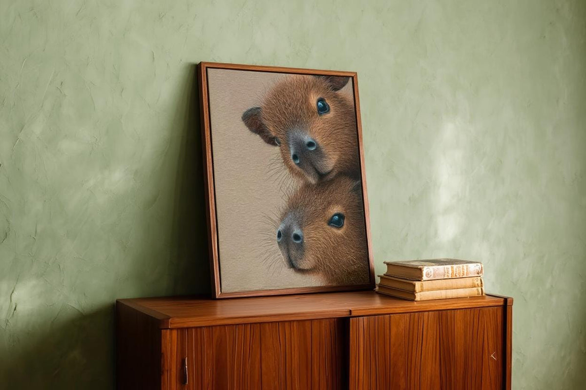 Capybara Wall Art, Baby Animals Poster, Fluffy Nursery Decor, Cute Brown Rodent Peeking Print, Kids Room Painting, Framed or Unframed