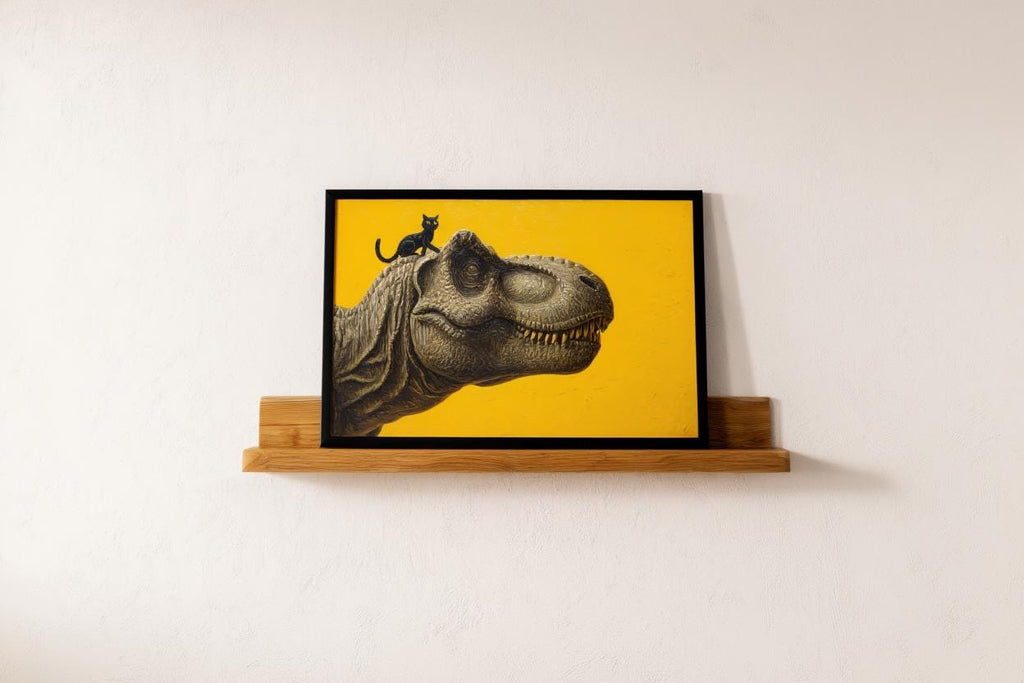 T-Rex Dinosaur Print, Tyrannosaurus Illustration, Surreal Black Cat Animal Portrait, Minimalist Nursery Decor Whimsical Prehistoric Wall Art