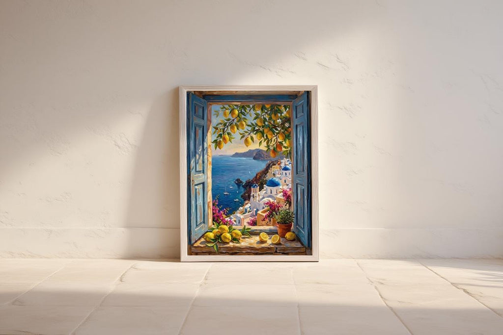 Coastal Window View Wall Art, Mediterranean Sea Print, Matisse Style Painting, Nautical Sailing Boat Decor Greek Island Summer Travel Poster