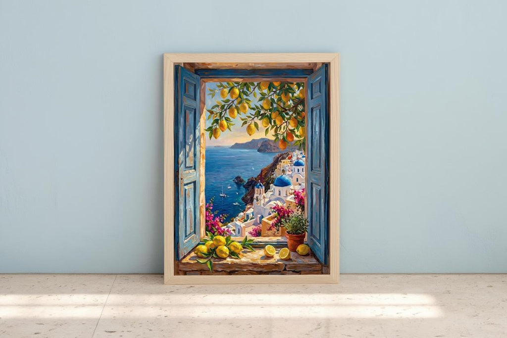 Coastal Window View Wall Art, Mediterranean Sea Print, Matisse Style Painting, Nautical Sailing Boat Decor Greek Island Summer Travel Poster