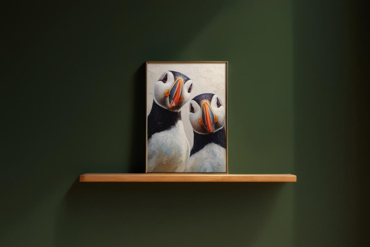 Puffin Wall Art, Whimsical Coastal Bird Portrait, Painterly Seabird Print, Beach House Decor, Wildlife Lover Gift, Seaside Cottage Art