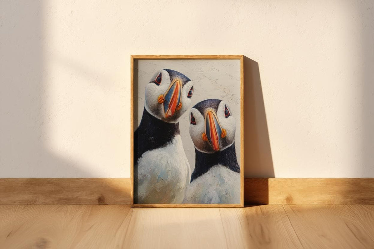 Puffin Wall Art, Whimsical Coastal Bird Portrait, Painterly Seabird Print, Beach House Decor, Wildlife Lover Gift, Seaside Cottage Art
