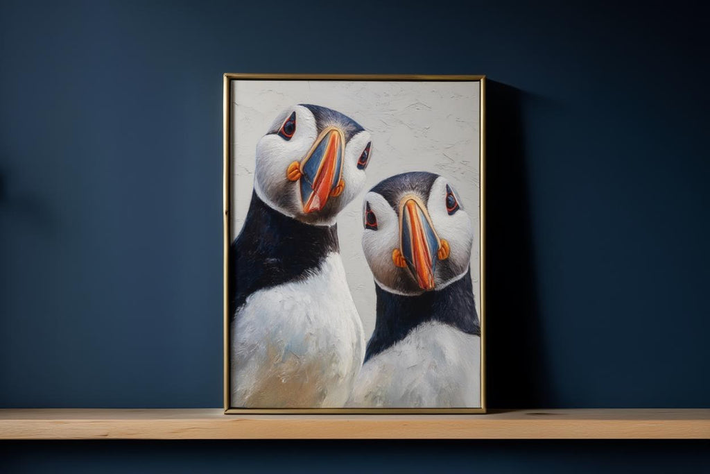 Puffin Wall Art, Whimsical Coastal Bird Portrait, Painterly Seabird Print, Beach House Decor, Wildlife Lover Gift, Seaside Cottage Art