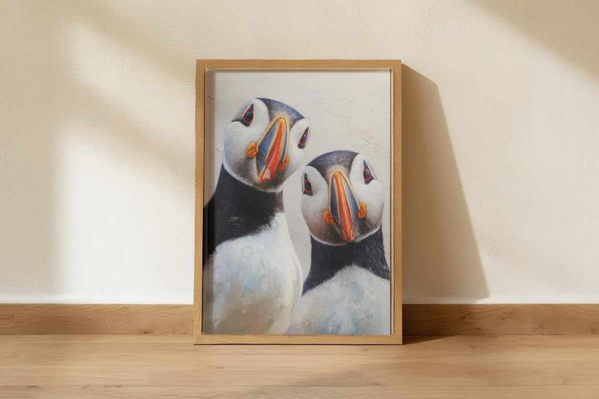 Puffin Wall Art, Whimsical Coastal Bird Portrait, Painterly Seabird Print, Beach House Decor, Wildlife Lover Gift, Seaside Cottage Art