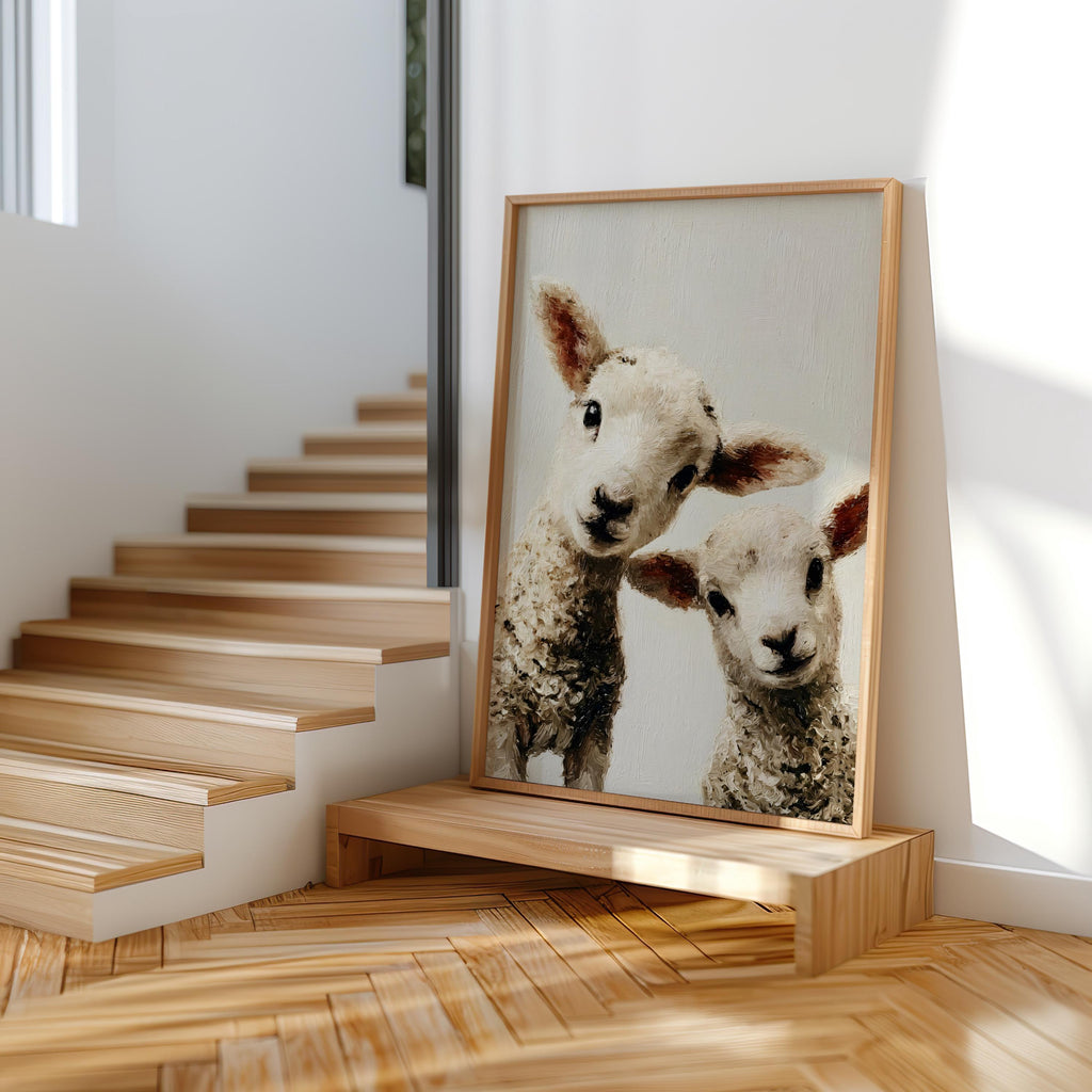 Baby Lamb Oil Painting: Whimsical Farm Animal Nursery Art