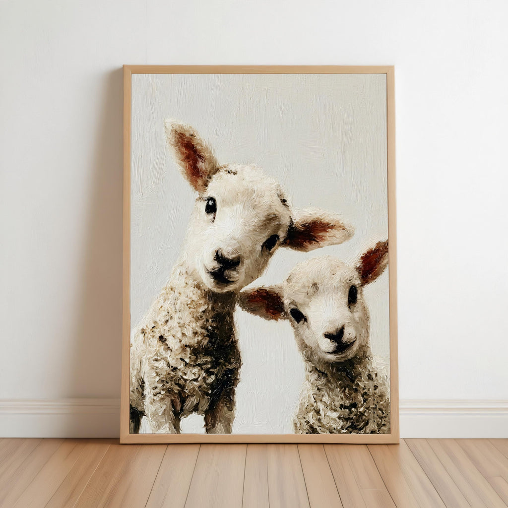 Baby Lamb Oil Painting: Whimsical Farm Animal Nursery Art