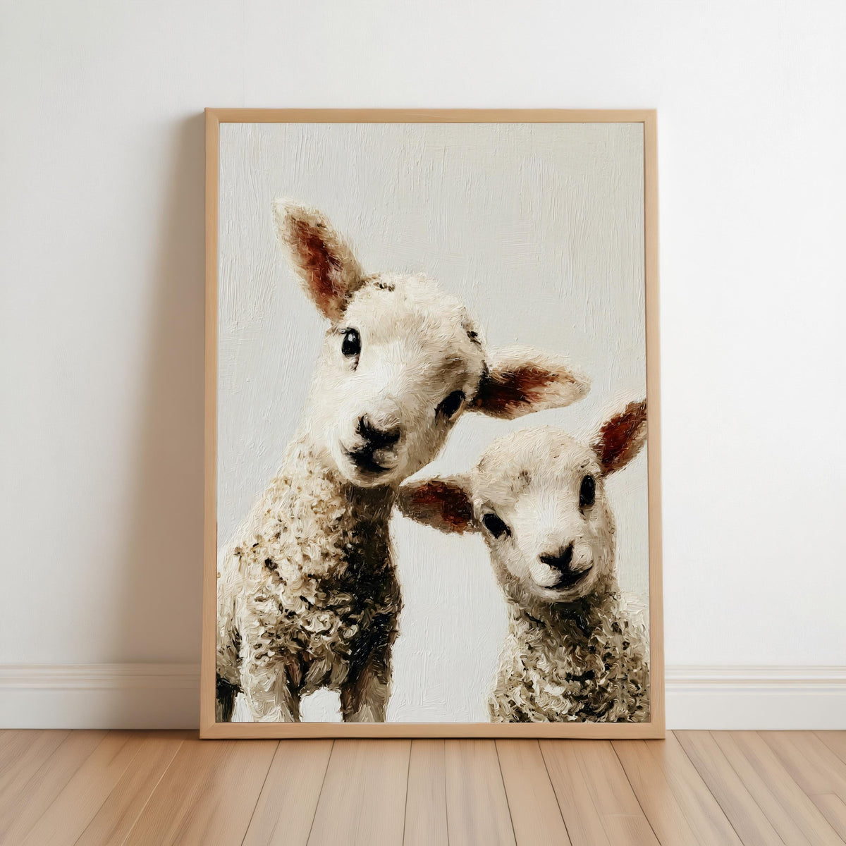 Baby Lamb Oil Painting: Whimsical Farm Animal Nursery Art