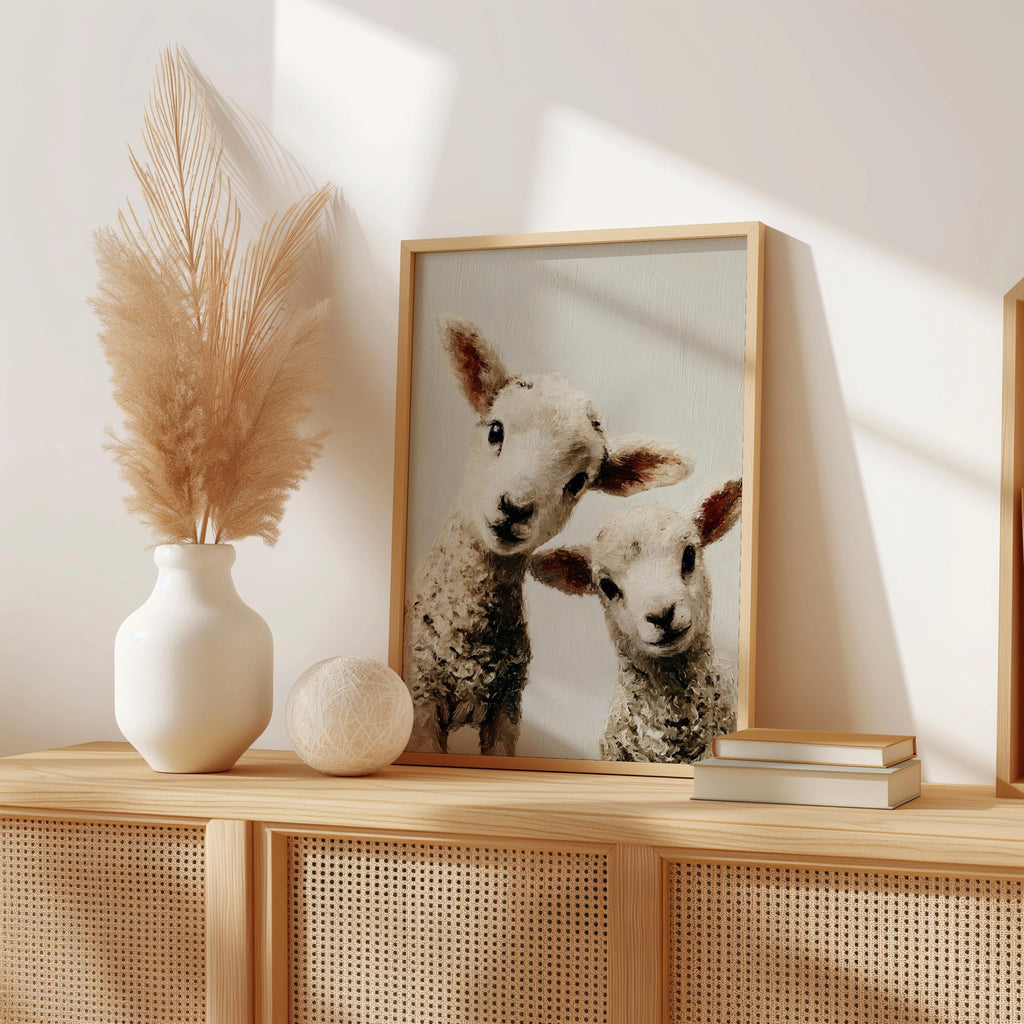 Baby Lamb Oil Painting: Whimsical Farm Animal Nursery Art