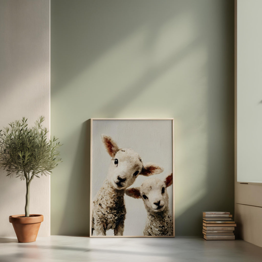 Baby Lamb Oil Painting: Whimsical Farm Animal Nursery Art