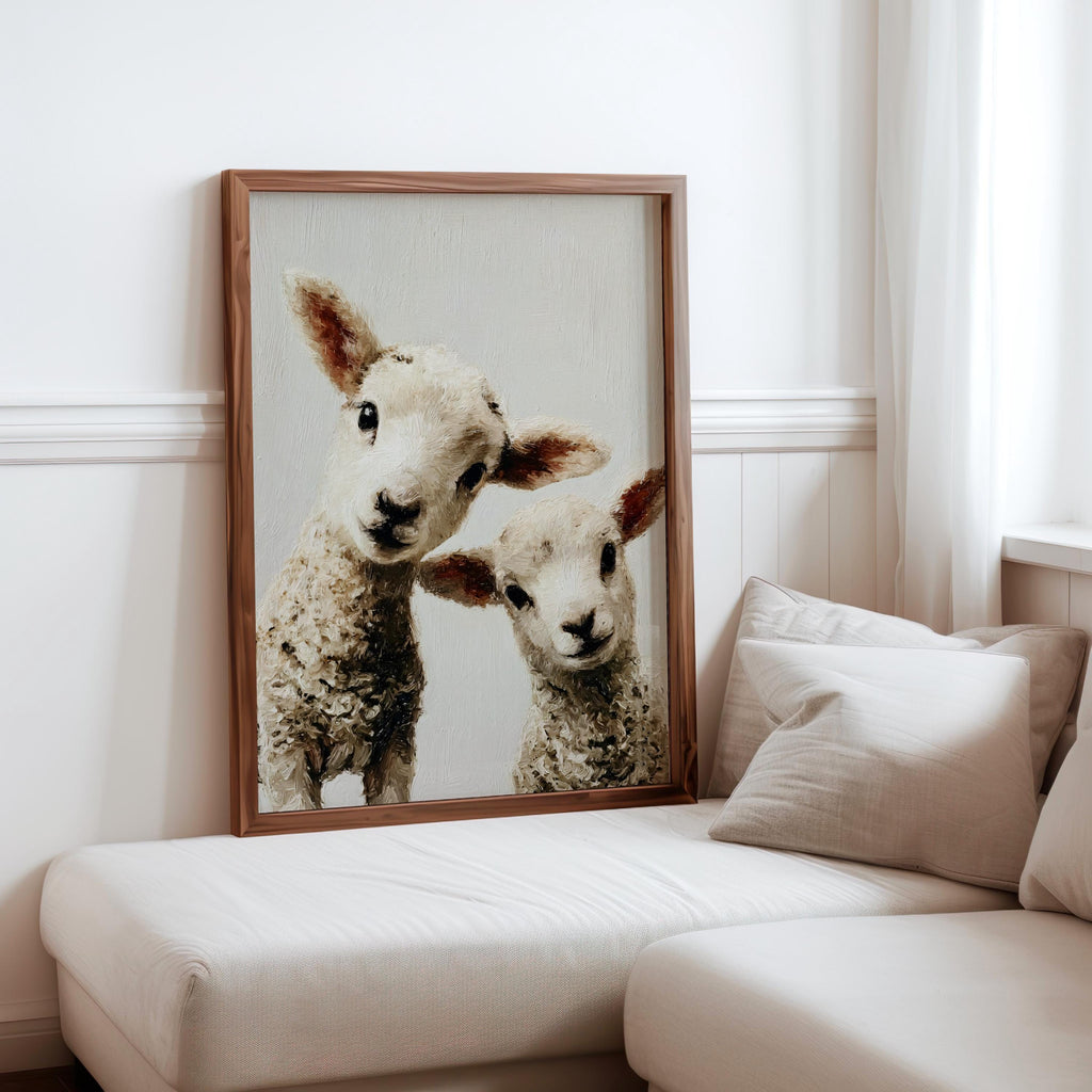 Baby Lamb Oil Painting: Whimsical Farm Animal Nursery Art