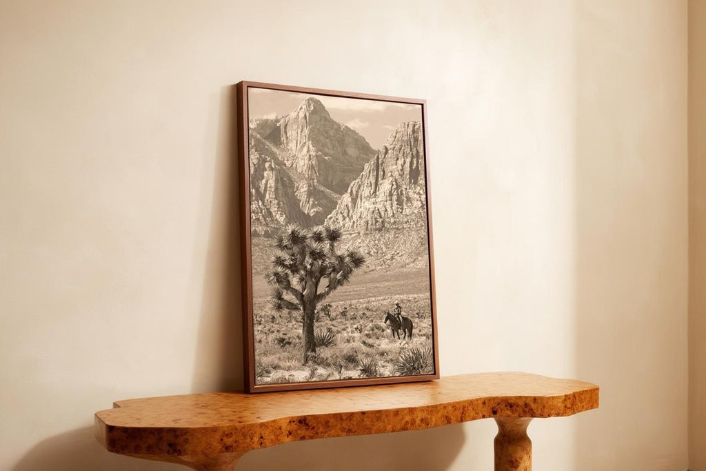 Vintage Joshua Tree Cowboy Print, Antique Western Landscape Poster, Americana Desert Wall Art, Sepia Horseback Rider, Old West Gift, PRINTED