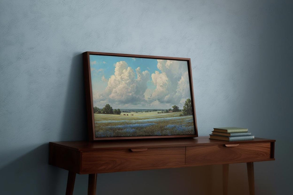 Texas Bluebonnet Landscape, Hill Country Oil Painting, Wildflower Meadow Poster, Pastoral Countryside Print, Rustic Home Decor, Fine Art