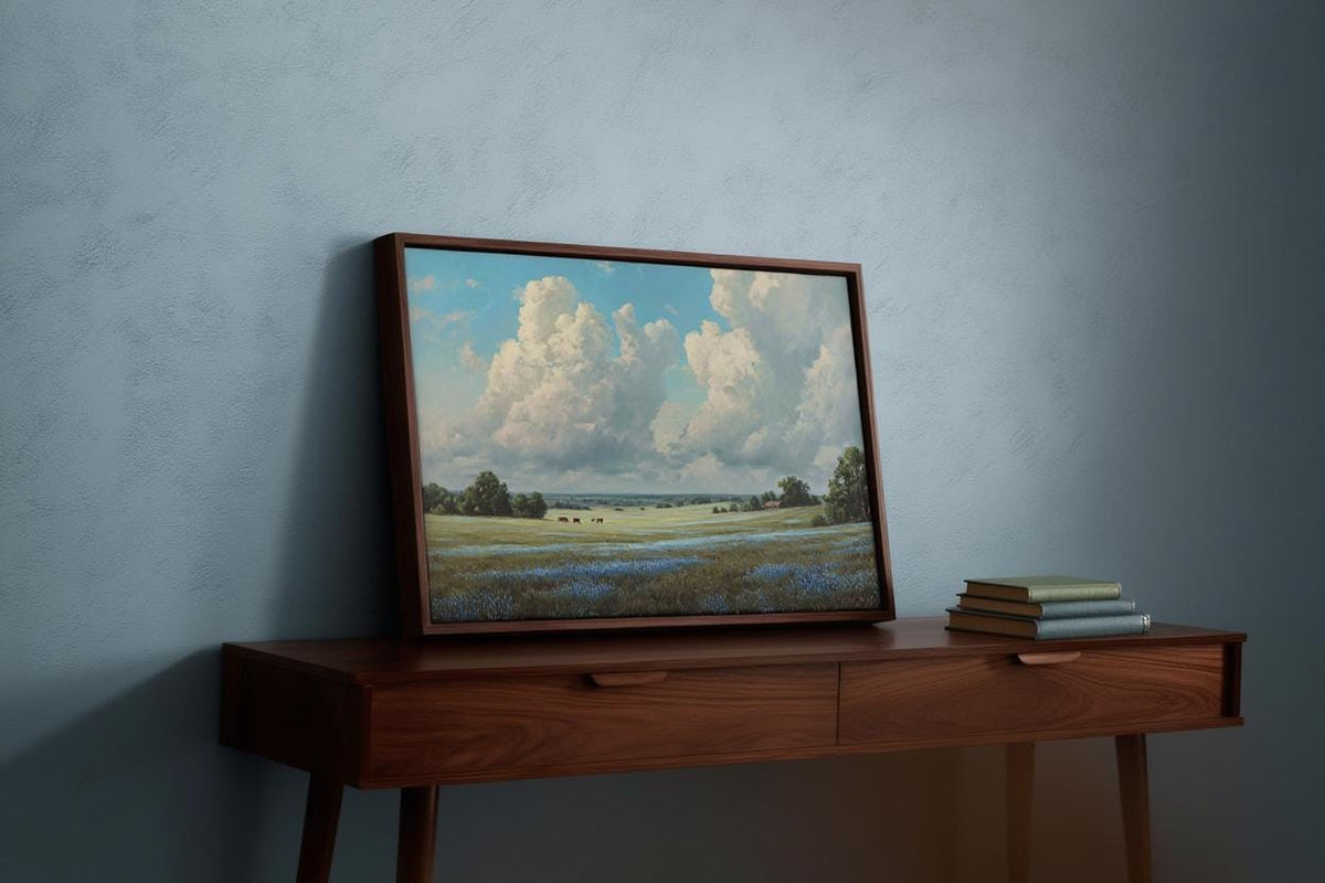 Texas Bluebonnet Landscape, Hill Country Oil Painting, Wildflower Meadow Poster, Pastoral Countryside Print, Rustic Home Decor, Fine Art