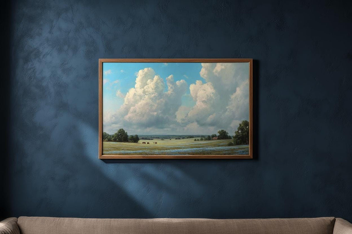 Texas Bluebonnet Landscape, Hill Country Oil Painting, Wildflower Meadow Poster, Pastoral Countryside Print, Rustic Home Decor, Fine Art