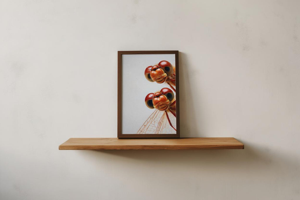 Red Dragonflies Poster, Whimsical Insect Wall Art, Quirky Peeking Animals Print, Woodland Bugs Nursery Decor, Funny Dragonfly Painting