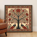 Madhubani Tree of Life Painting - Spiritual Indian Folk Wall Art - Symmetrical Botanical (Digital Printable)