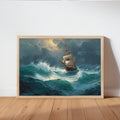 Stormy Sea Ship Painting, Dramatic Nautical Print, Vintage Maritime Adventure Poster, Wild Ocean Wave Canvas, Classic Tall Ship Wall Decor