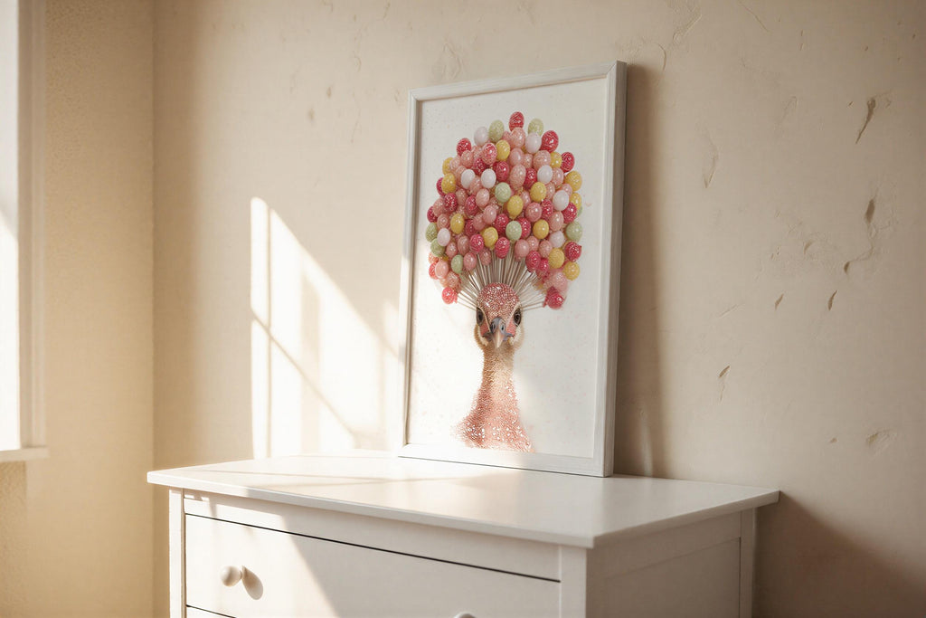 Preppy Peacock Art - Coquette Poster Print, Candy Lollipop Bird Wall Decor, Pink Dorm Room Gift, Physical Print Teenage Girl Bedroom Art