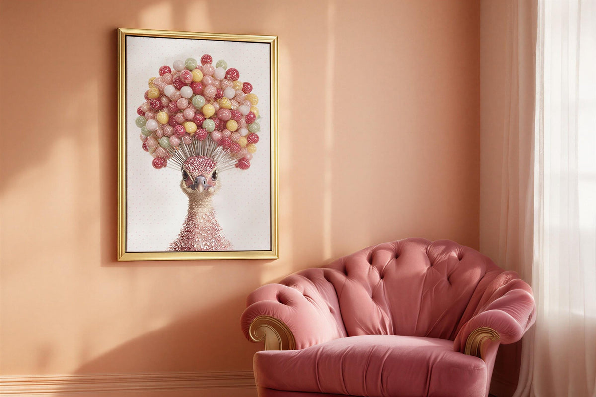 Preppy Peacock Art - Coquette Poster Print, Candy Lollipop Bird Wall Decor, Pink Dorm Room Gift, Physical Print Teenage Girl Bedroom Art