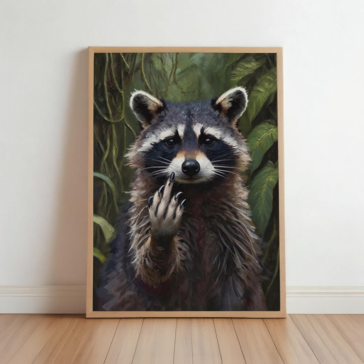 Raccoon Funny Wall Art, Rude Animal Middle Finger Print, Funny Trash Panda Office Decor, Sarcastic Gift, Bold Sassy Maximalist Painting