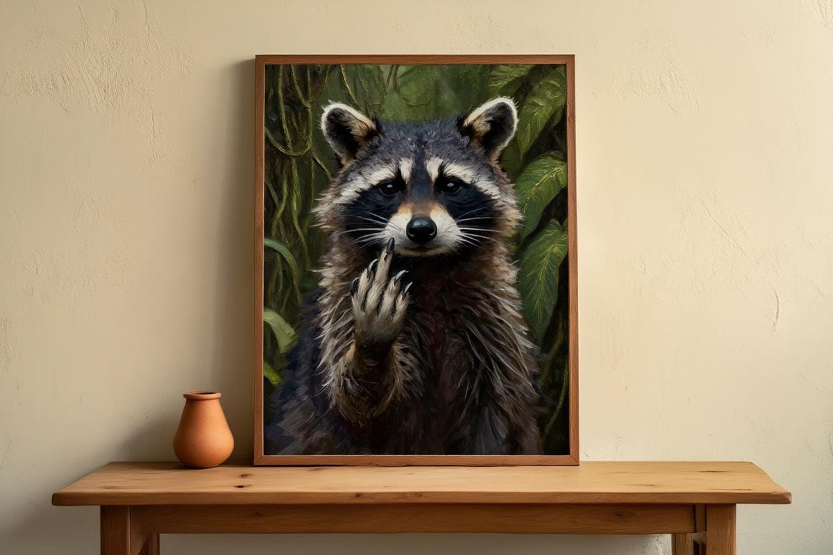 Raccoon Funny Wall Art, Rude Animal Middle Finger Print, Funny Trash Panda Office Decor, Sarcastic Gift, Bold Sassy Maximalist Painting