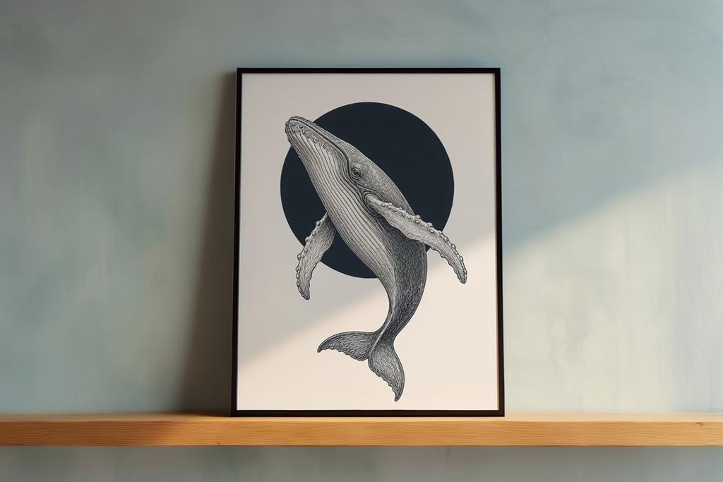 Humpback Whale Wall Art, Vintage Style Marine Illustration Print, Minimalist Nautical Poster, Coastal Decor, Ocean Lover Gift, Sea Life Art