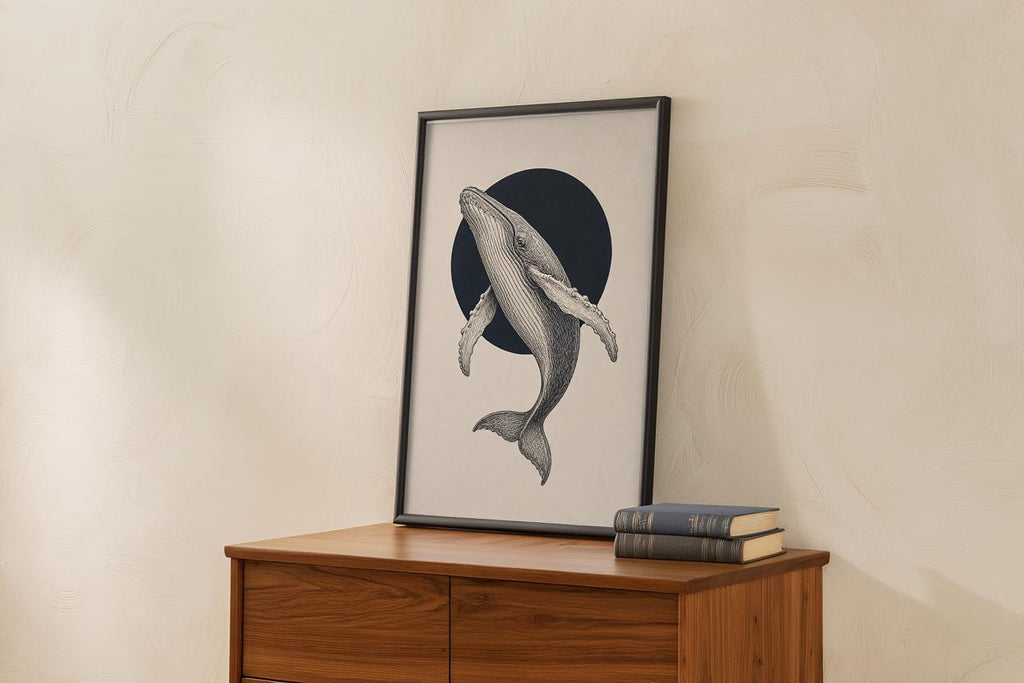 Humpback Whale Wall Art, Vintage Style Marine Illustration Print, Minimalist Nautical Poster, Coastal Decor, Ocean Lover Gift, Sea Life Art