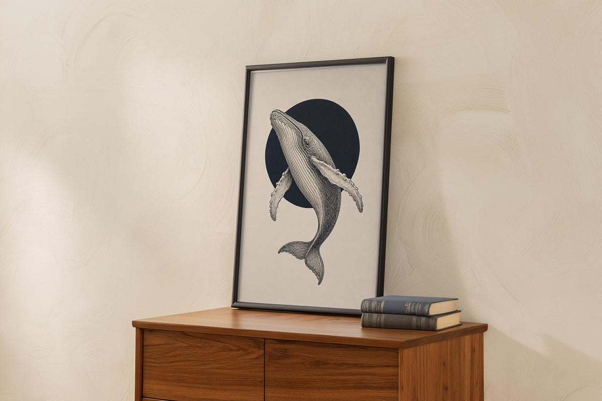 Humpback Whale Wall Art, Vintage Style Marine Illustration Print, Minimalist Nautical Poster, Coastal Decor, Ocean Lover Gift, Sea Life Art
