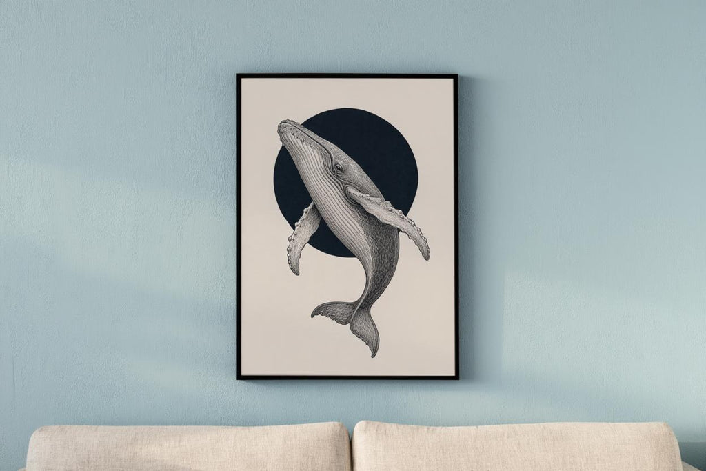 Humpback Whale Wall Art, Vintage Style Marine Illustration Print, Minimalist Nautical Poster, Coastal Decor, Ocean Lover Gift, Sea Life Art
