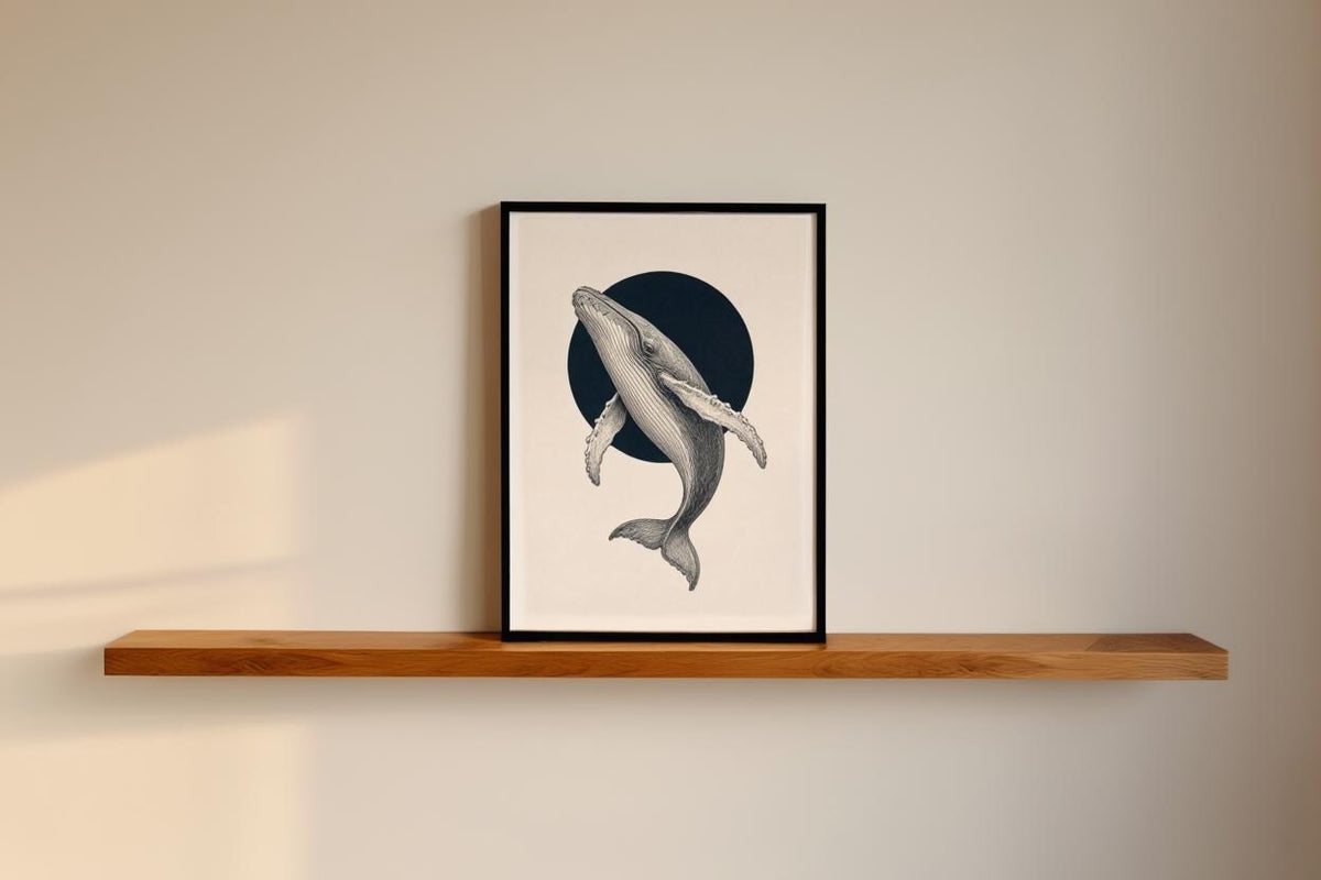 Humpback Whale Wall Art, Vintage Style Marine Illustration Print, Minimalist Nautical Poster, Coastal Decor, Ocean Lover Gift, Sea Life Art