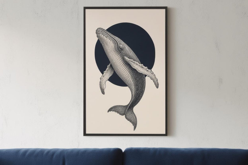 Humpback Whale Wall Art, Vintage Style Marine Illustration Print, Minimalist Nautical Poster, Coastal Decor, Ocean Lover Gift, Sea Life Art