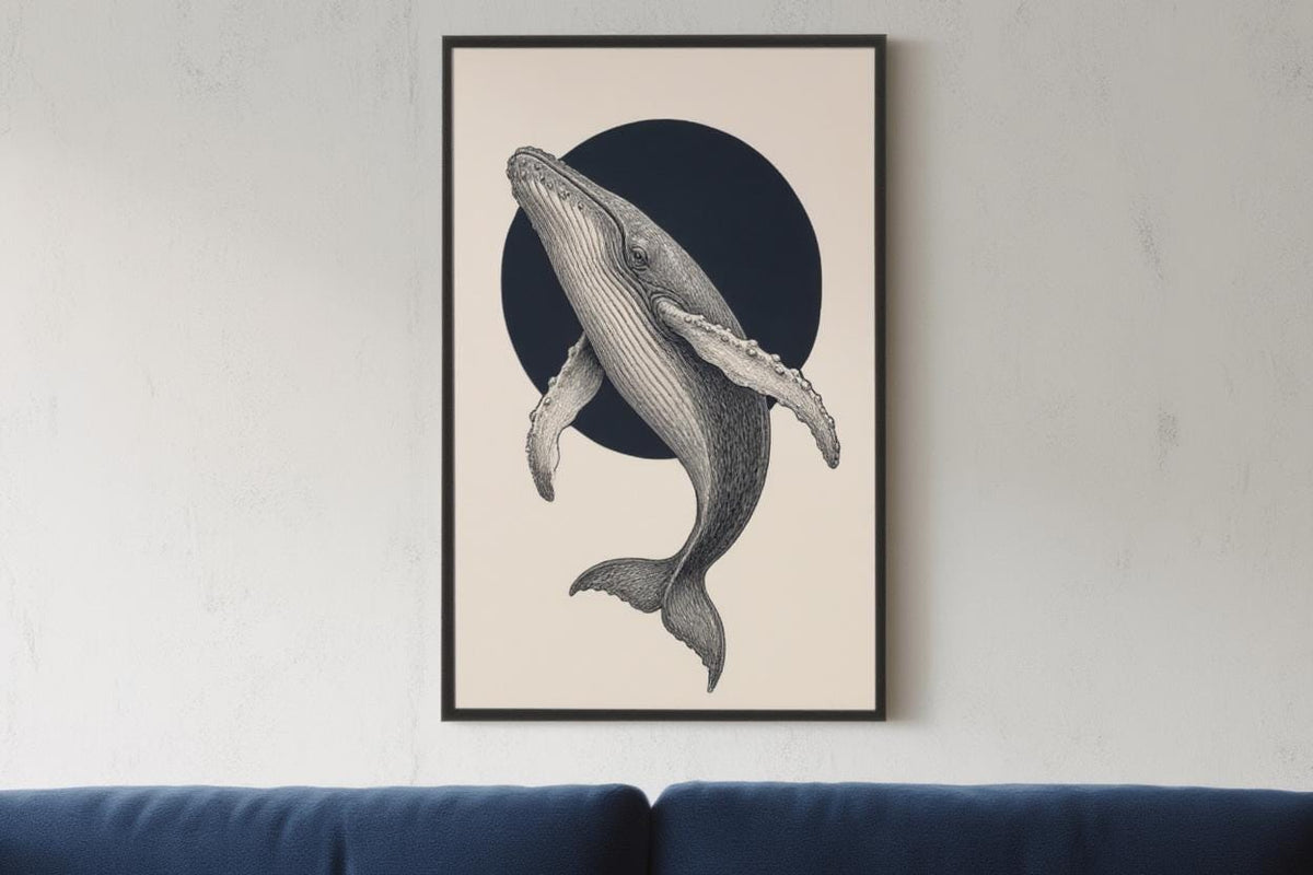 Humpback Whale Wall Art, Vintage Style Marine Illustration Print, Minimalist Nautical Poster, Coastal Decor, Ocean Lover Gift, Sea Life Art