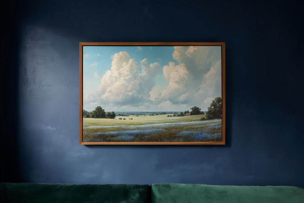 Bluebonnet Landscape Texas Wall Art, Hill Country Oil Painting, Wildflower Meadow Poster, Pastoral Countryside Print, Rustic Home Decor