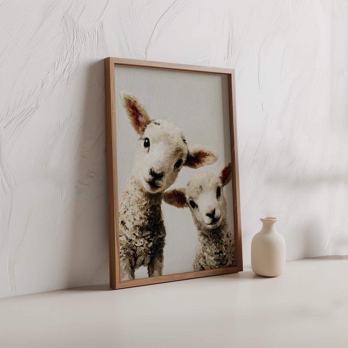 Baby Lamb Oil Painting: Whimsical Farm Animal Nursery Art