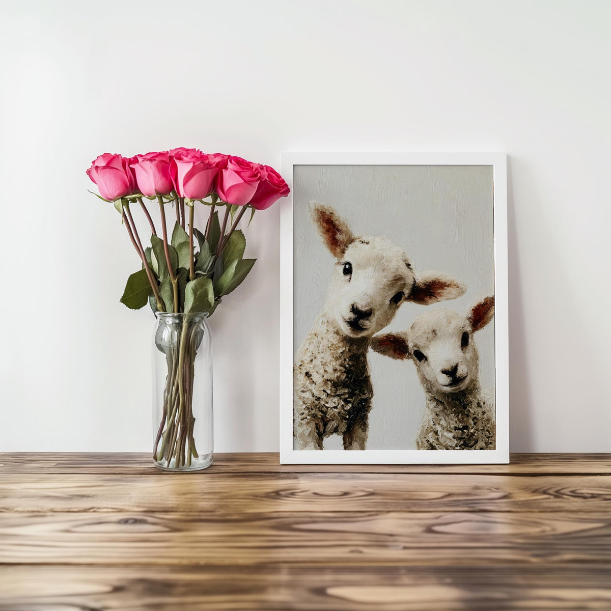 Baby Lamb Oil Painting: Whimsical Farm Animal Nursery Art