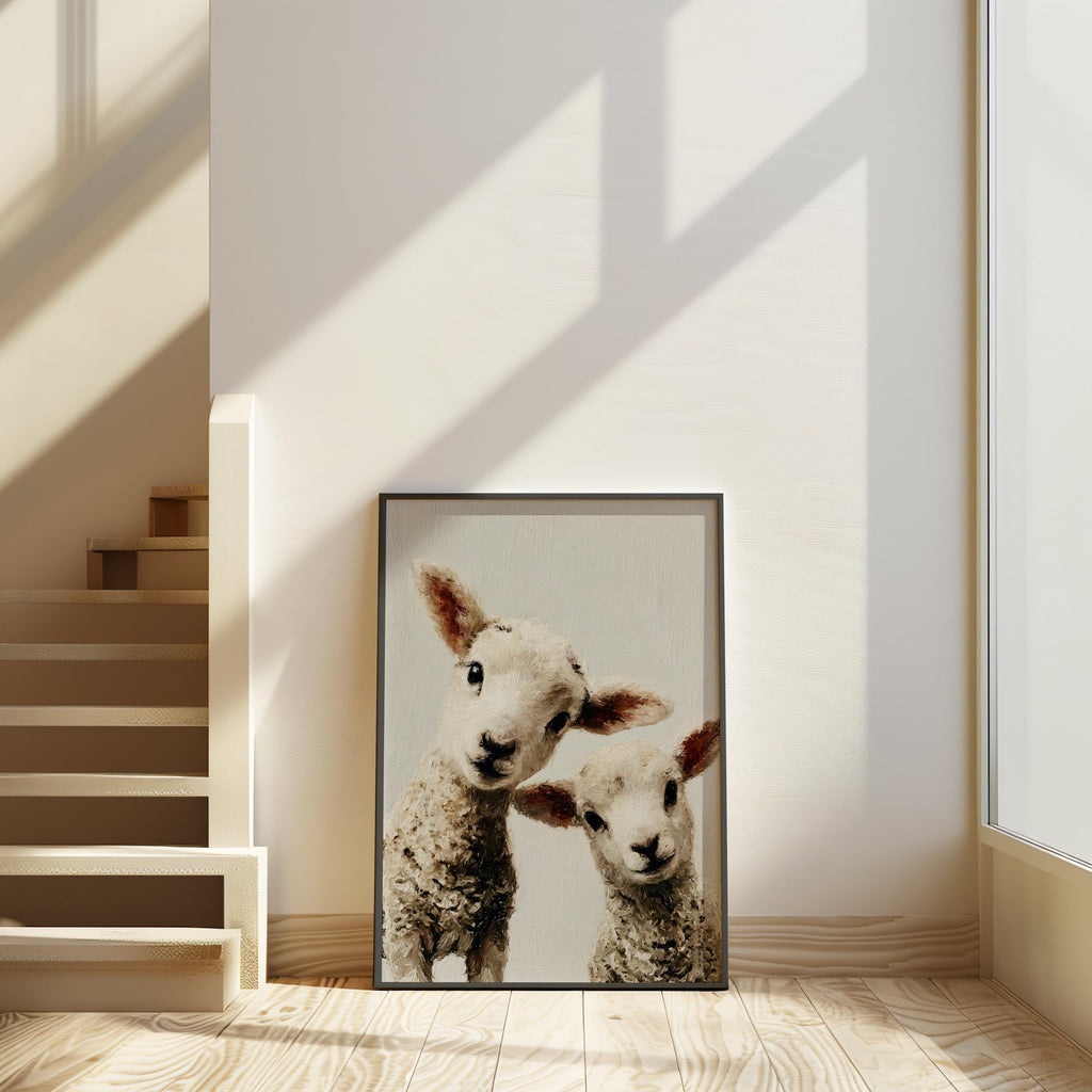 Baby Lamb Oil Painting: Whimsical Farm Animal Nursery Art