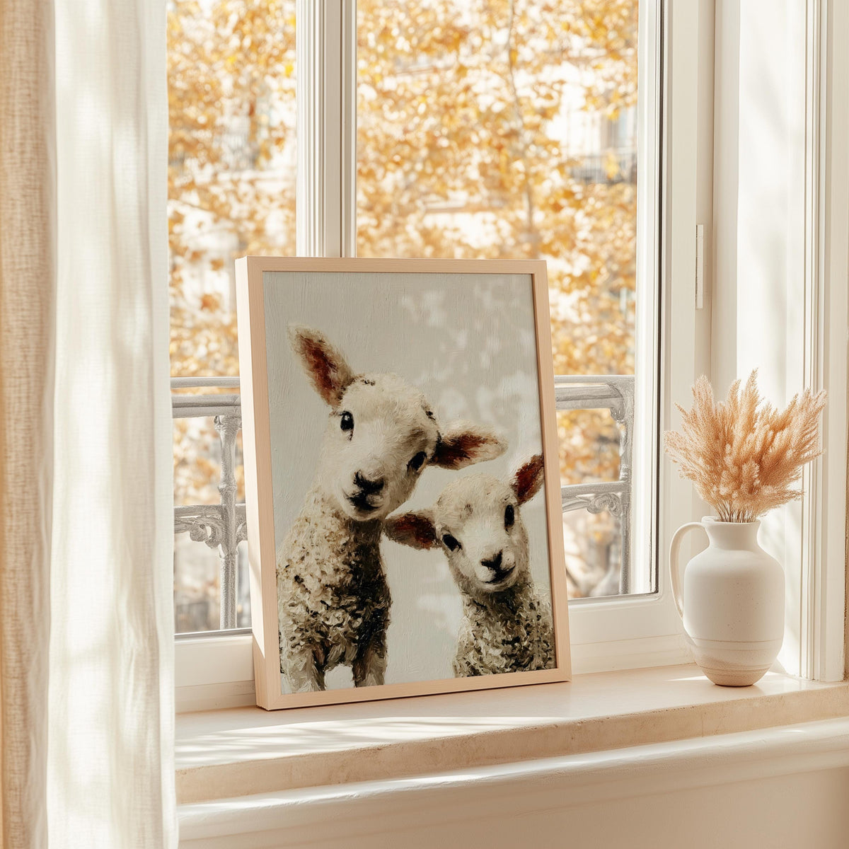 Baby Lamb Oil Painting: Whimsical Farm Animal Nursery Art