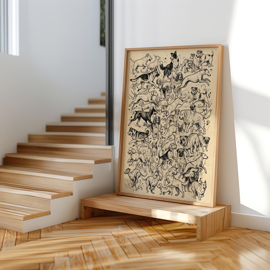 Dogs Sketch Print, Charcoal Dog Breeds Poster, Vintage Dog Drawing Wall Art, Retro Animal Illustration, Minimalist Pet Decor, Vet Nurse Gift
