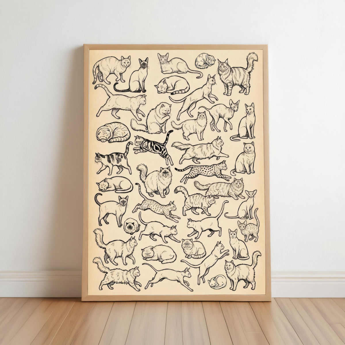 Cats Sketch Print, Vintage Cat Drawing, Retro Animal Illustration, Minimalist Pet Decor