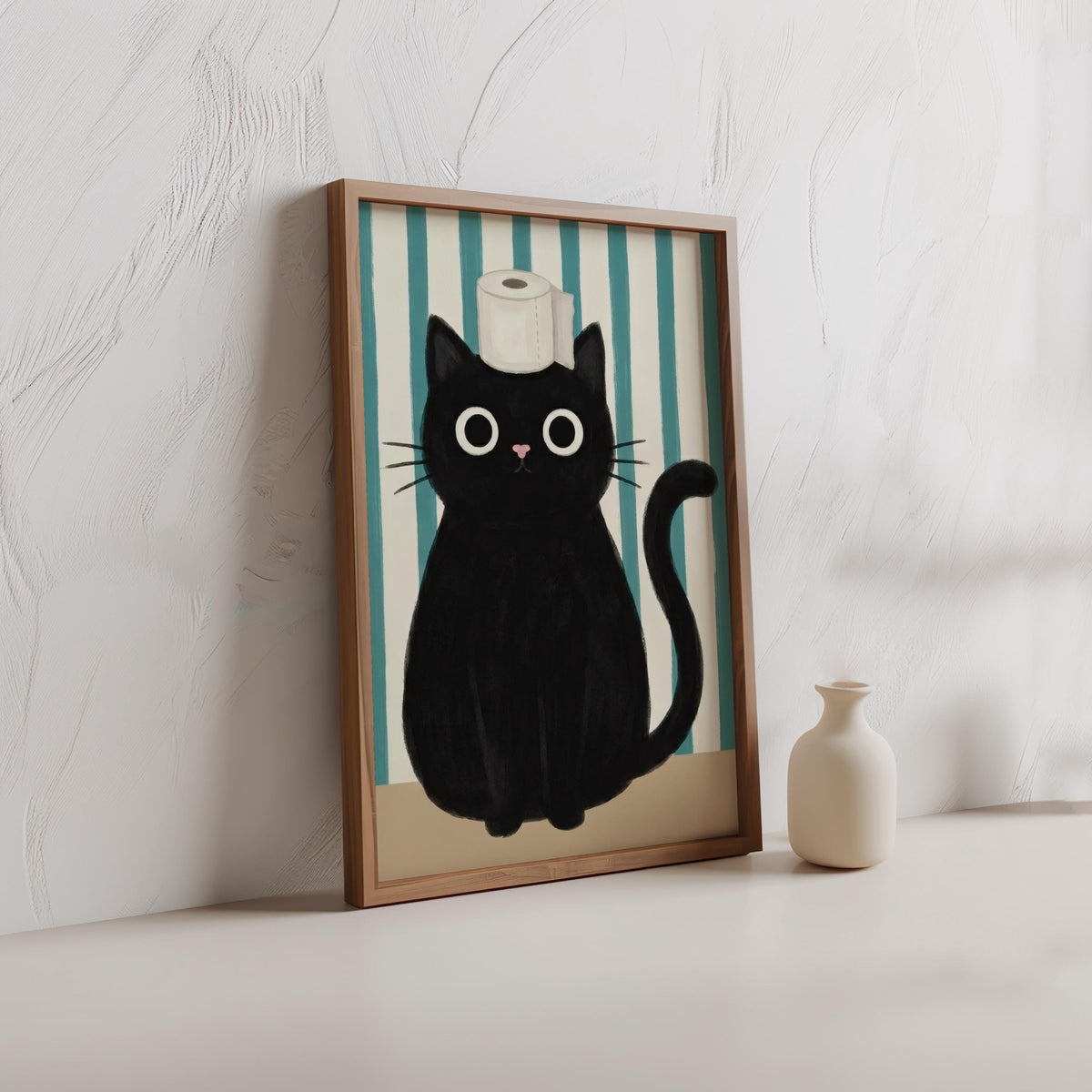 Funny Black Cat Bathroom Poster, Whimsical Restroom Print, Cute Toilet Paper Cat Wall Art, Minimal Bathroom Decor, Quirky Animal Lover Gift