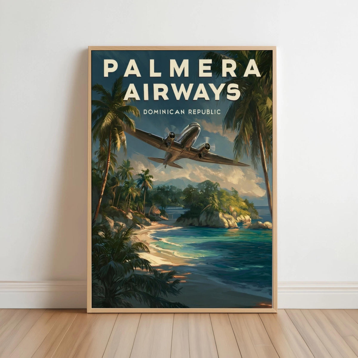 Vintage Dominican Republic Travel Poster, Mid Century Caribbean Beach Art