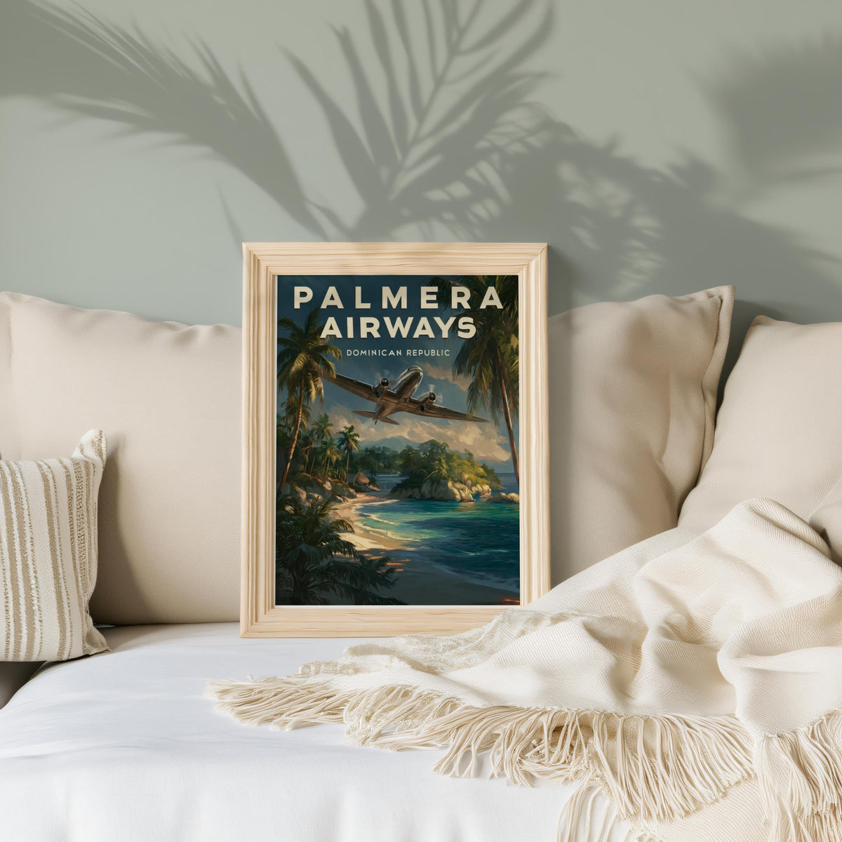 Vintage Dominican Republic Travel Poster, Mid Century Caribbean Beach Art