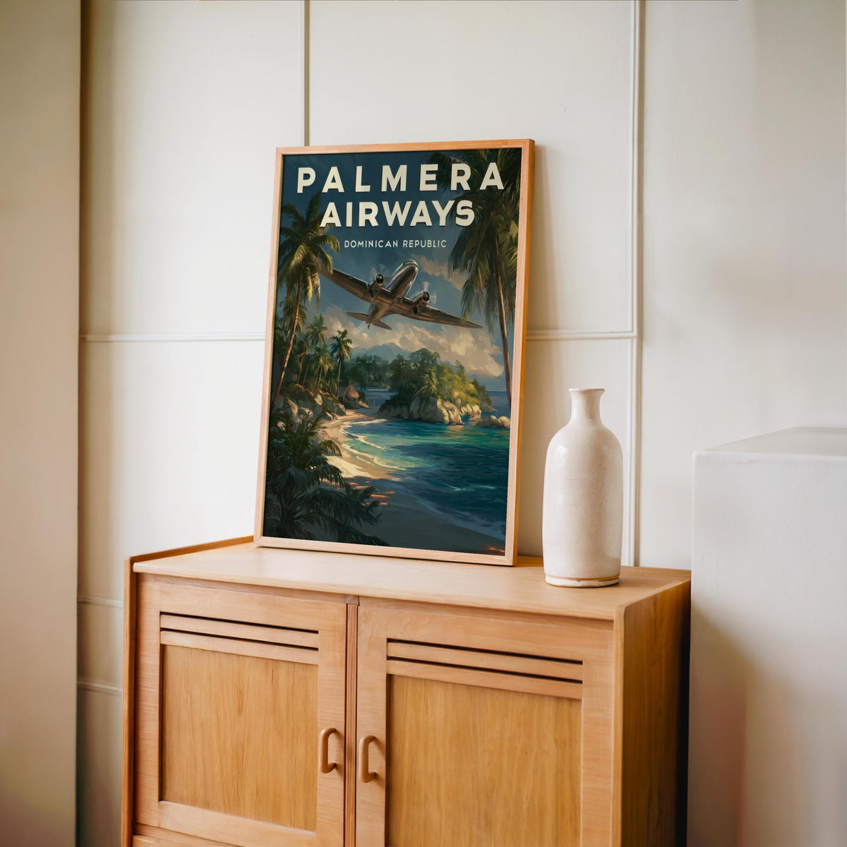 Vintage Dominican Republic Travel Poster, Mid Century Caribbean Beach Art