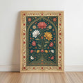 Mughal Floral Wall Decor, Indian Folk Art Pichwai Print, Lotus Poster, Teal Botanical Arched Poster, Islamic Pattern Persian Miniature Gift