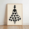 Woman Silhouette Heart Dress Print, Black Cream Fashion Poster, Modern Boho Wall Art